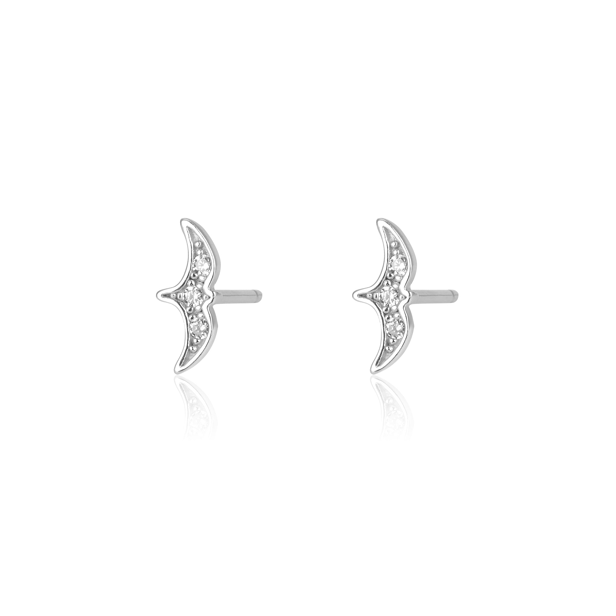 Seagull Silver Attached Earrings With Transparent Inlay
