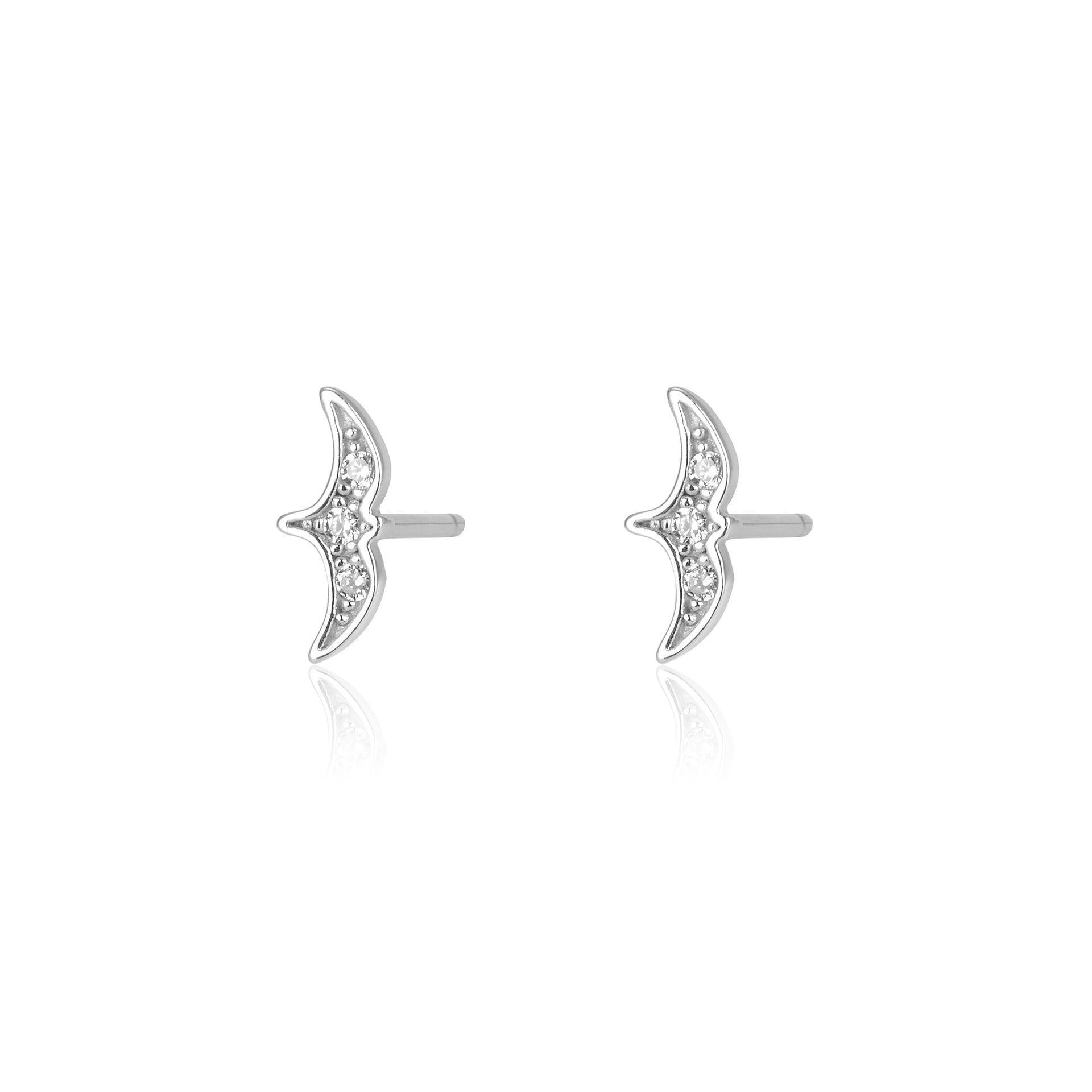 Seagull Silver Attached Earrings With Transparent Inlay